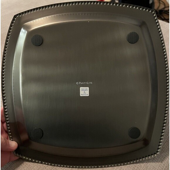 PARTYLITE candles PEWTER TONE PILLAR TRAY Large CANDLE Holder New P91405 - Picture 2 of 4